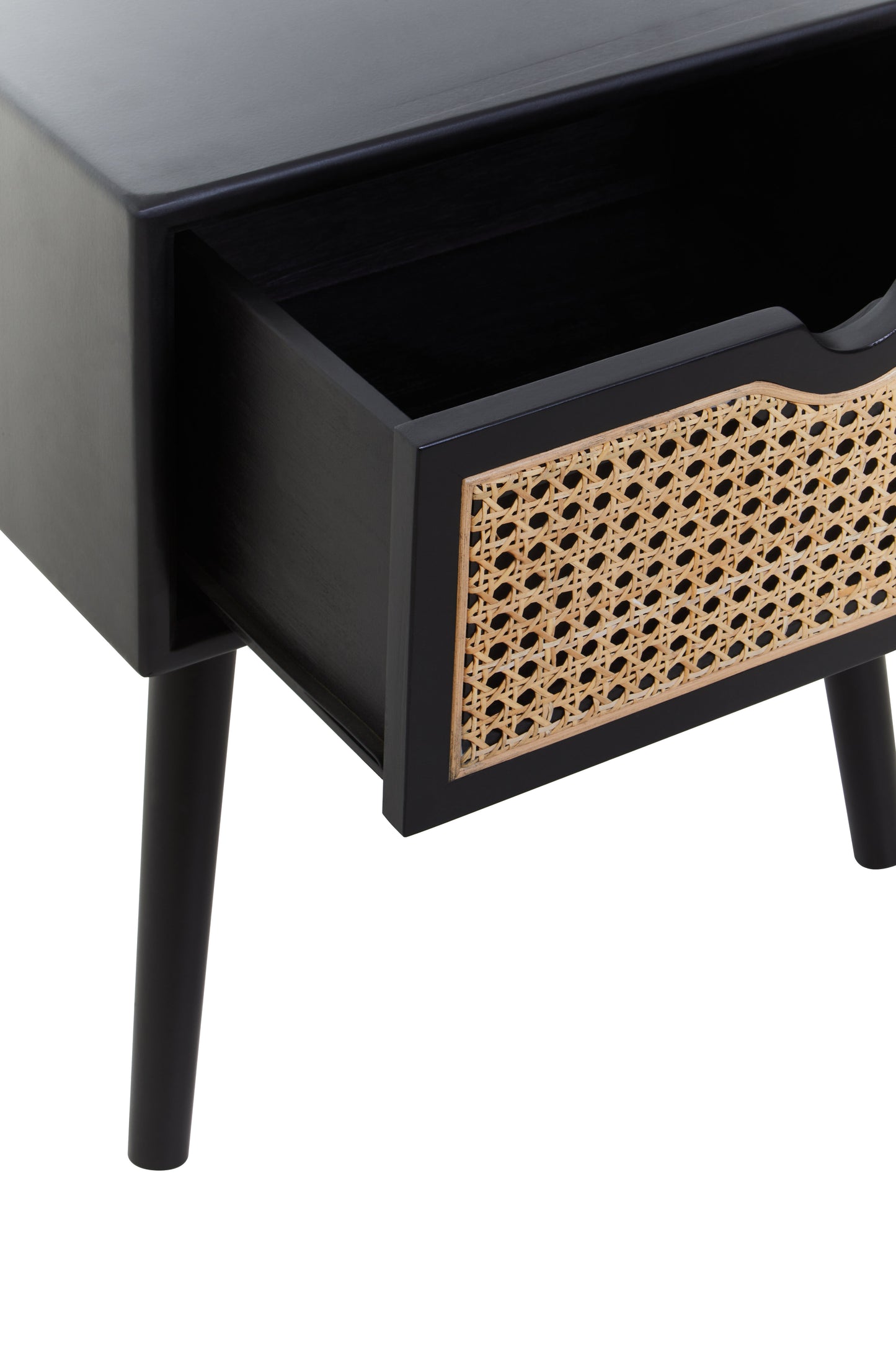 DAG BLACK SIDE TABLE WITH RATTAN DRAWER