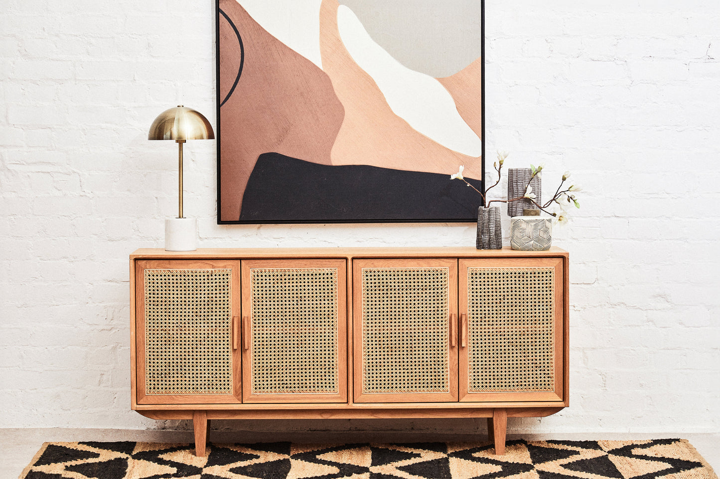 JOAR 4 DOOR NATURAL RATTAN AND OAK SIDEBOARD