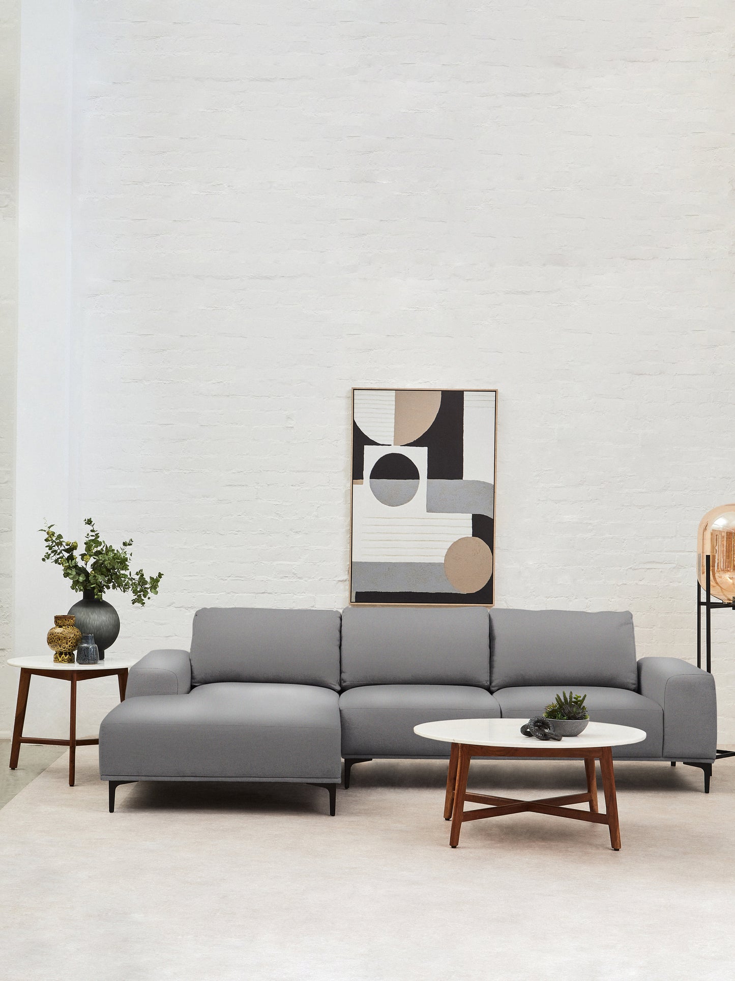 HJALMAR 3 SEAT GREY FABRIC RIGHT CHAISE SOFA