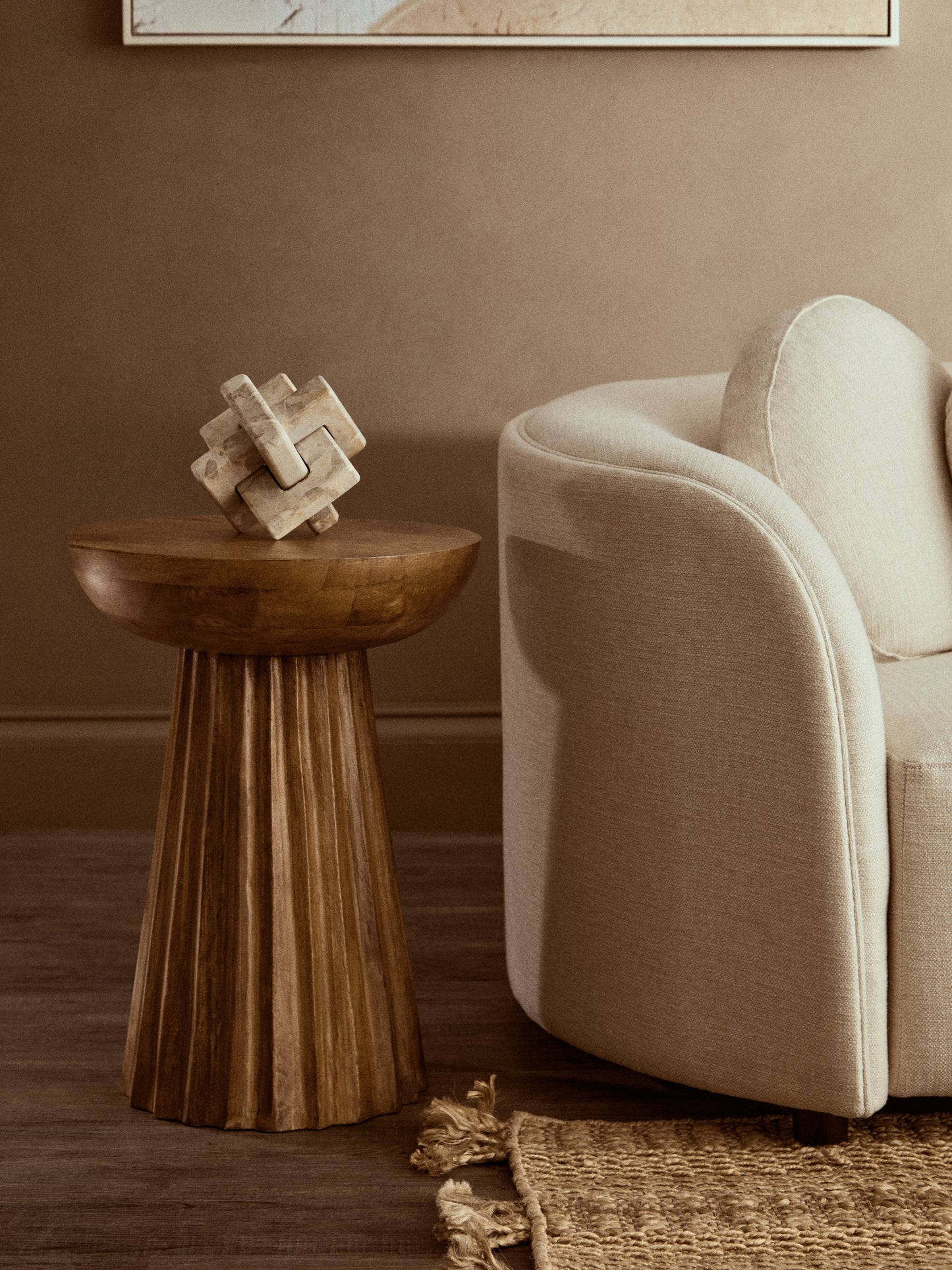 KNUTAR NATURAL MANGO WOOD CARVED RIDGE SIDE TABLE