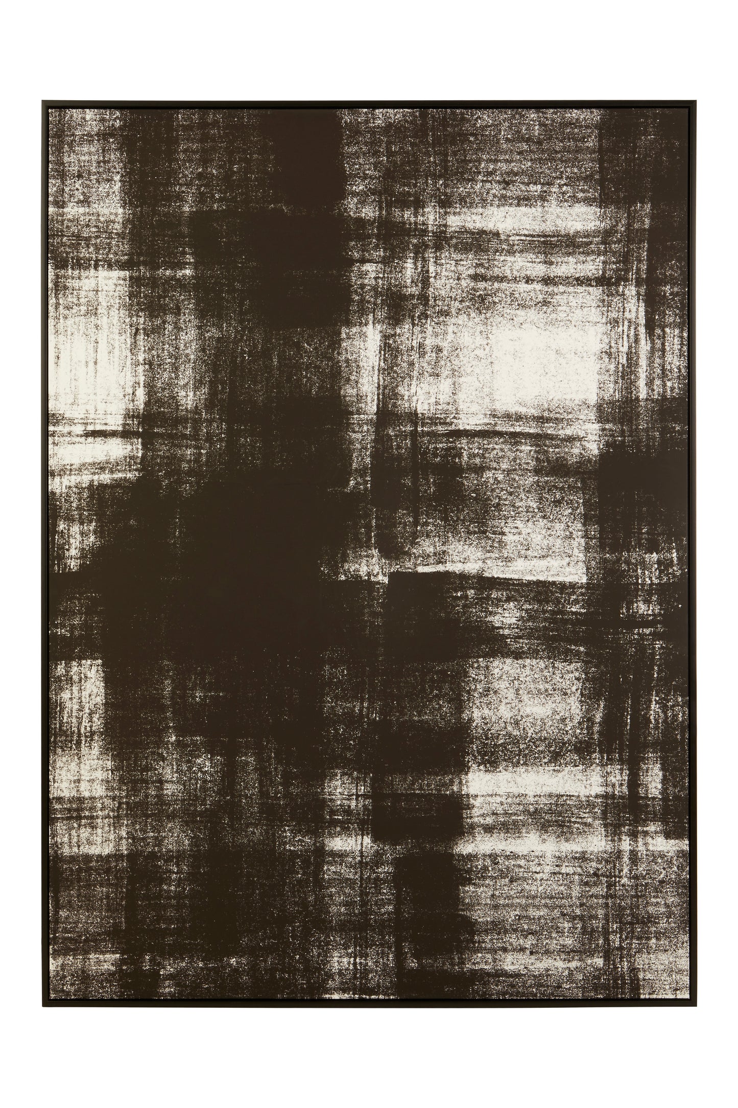 Abstract black and white patterned rug on a plain background