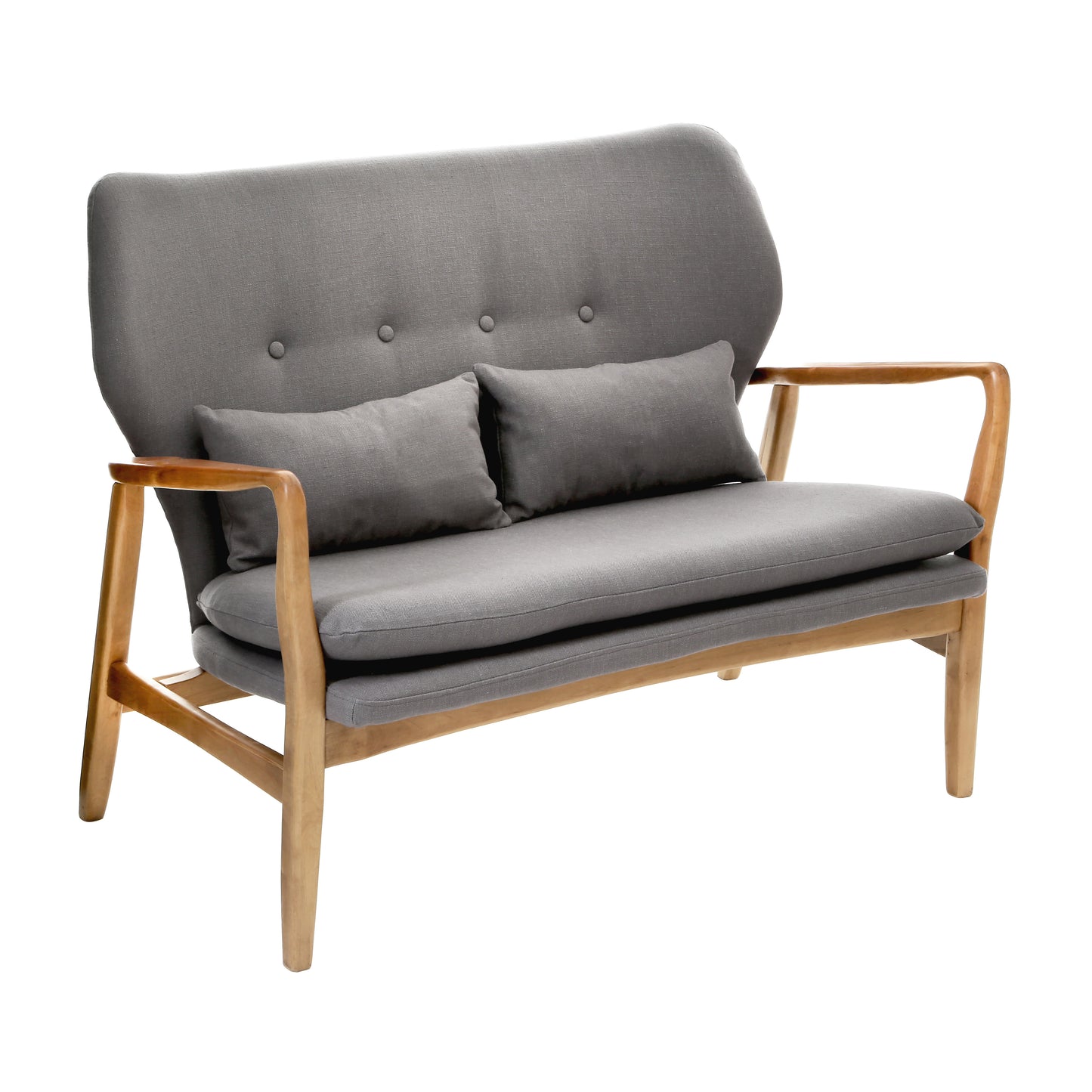 LARS 2 SEAT GREY SOFA WITH BIRCHWOOD FRAME