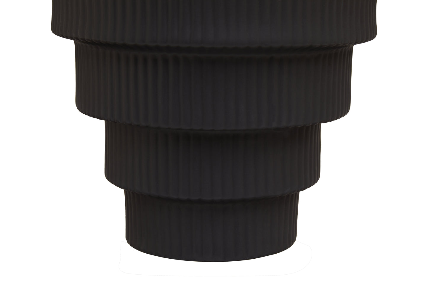 Black ribbed vase on a white background