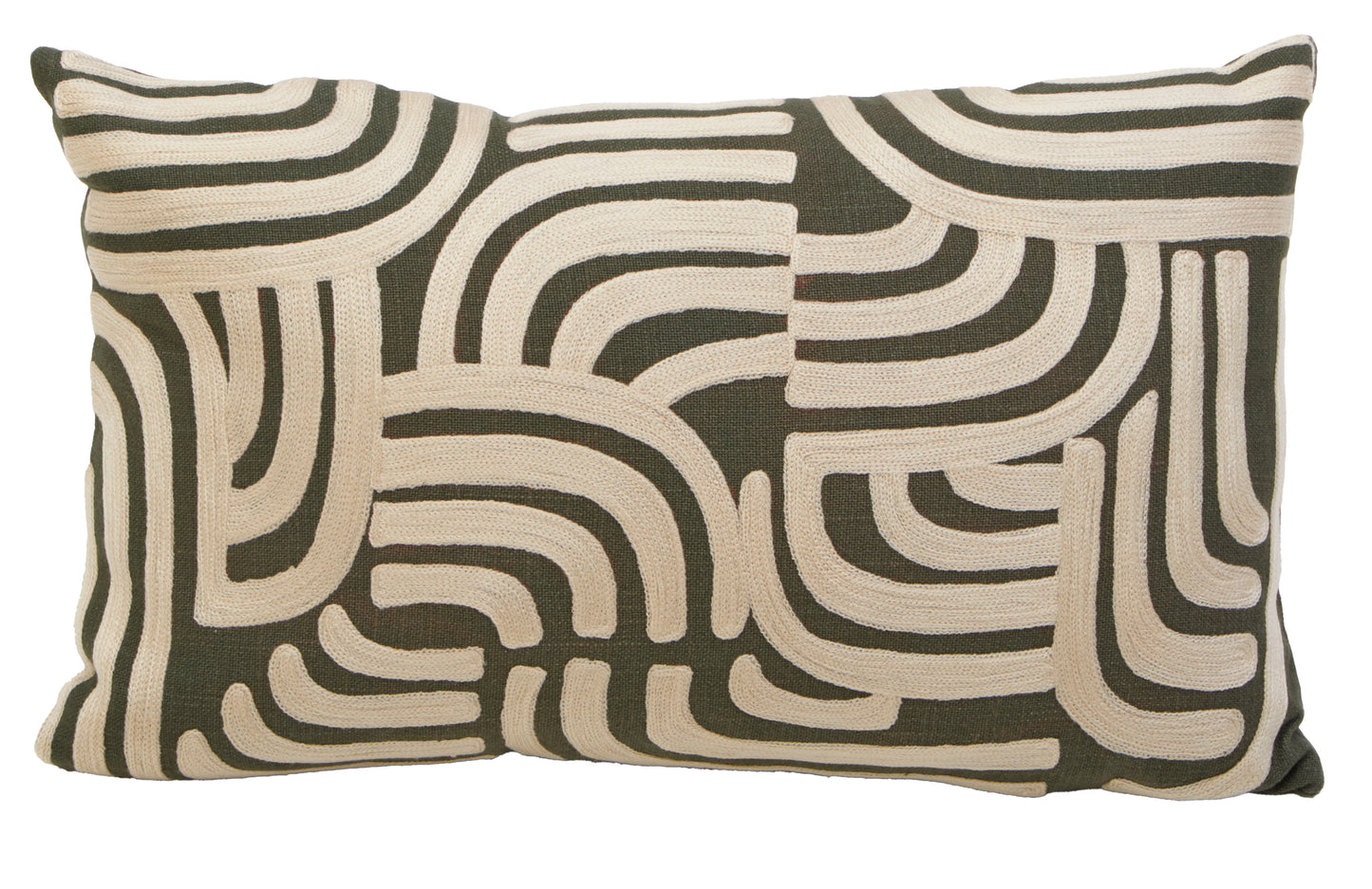 Decorative pillow with wavy pattern on a white background