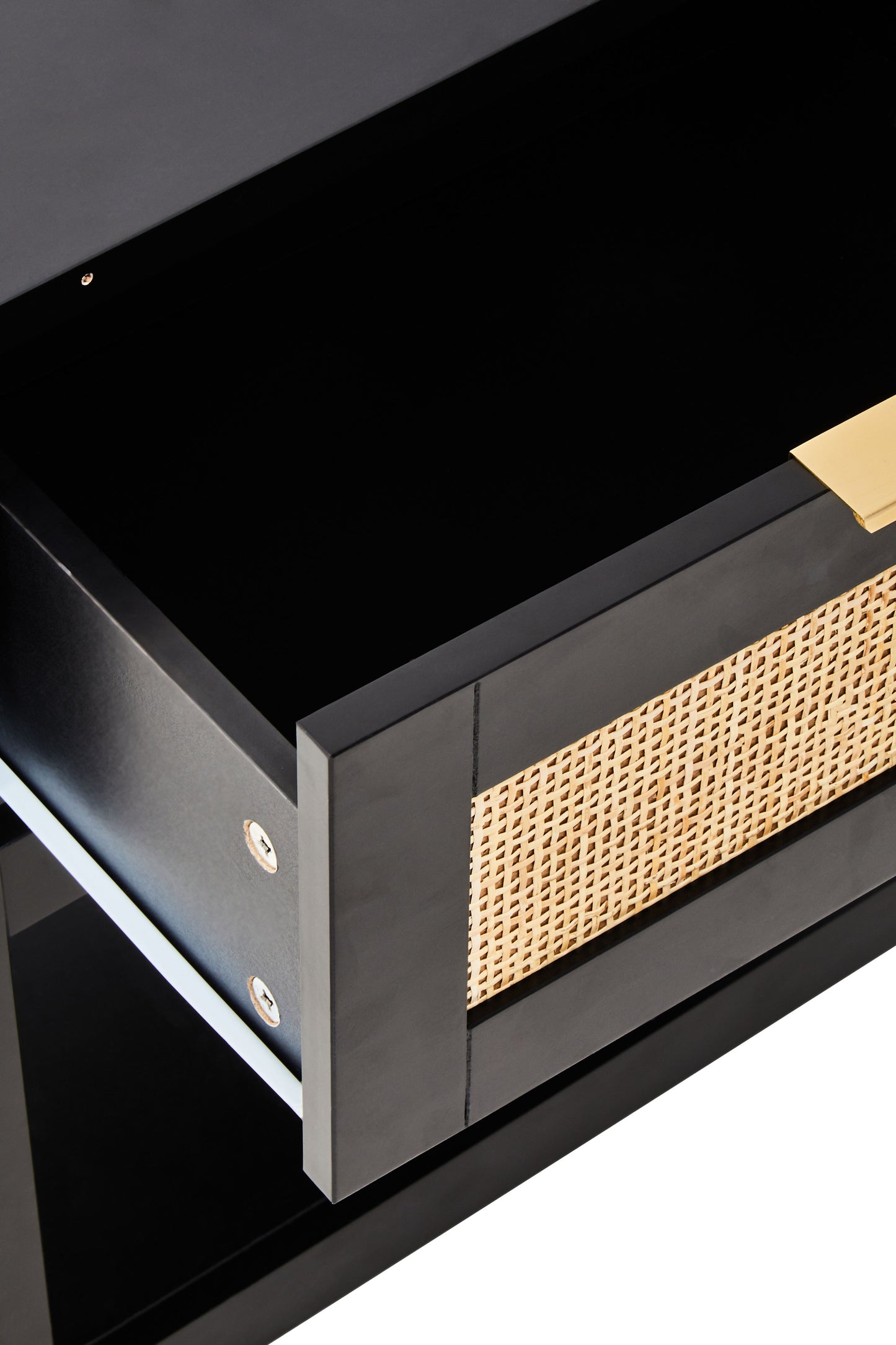 ORLA BLACK WOOD AND NATURAL RATTAN ONE DRAWER BEDSIDE TABLE