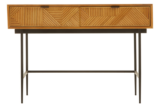 RAGNA TWO DRAWER NATURAL FINISH CONSOLE TABLE WITH BLACK METAL LEGS