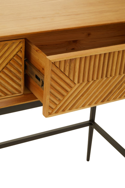 RAGNA TWO DRAWER NATURAL FINISH CONSOLE TABLE WITH BLACK METAL LEGS