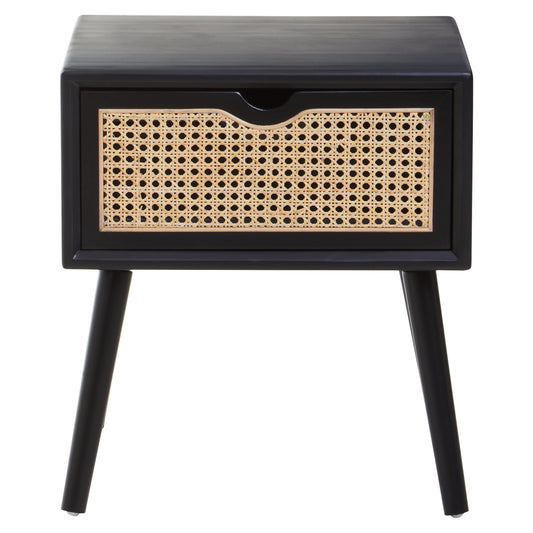 DAG BLACK SIDE TABLE WITH RATTAN DRAWER