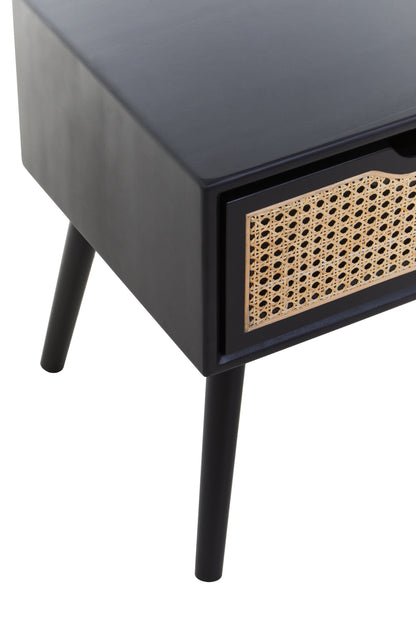 DAG BLACK SIDE TABLE WITH RATTAN DRAWER