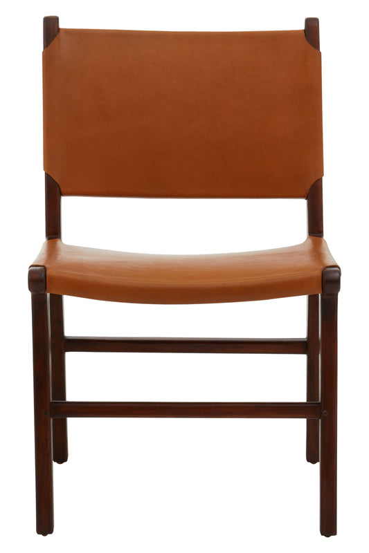 LINNE ANTIQUE BROWN LEATHER CHAIR