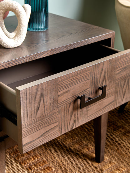 SIV ONE DRAWER ANTIQUE GREY SIDE TABLE