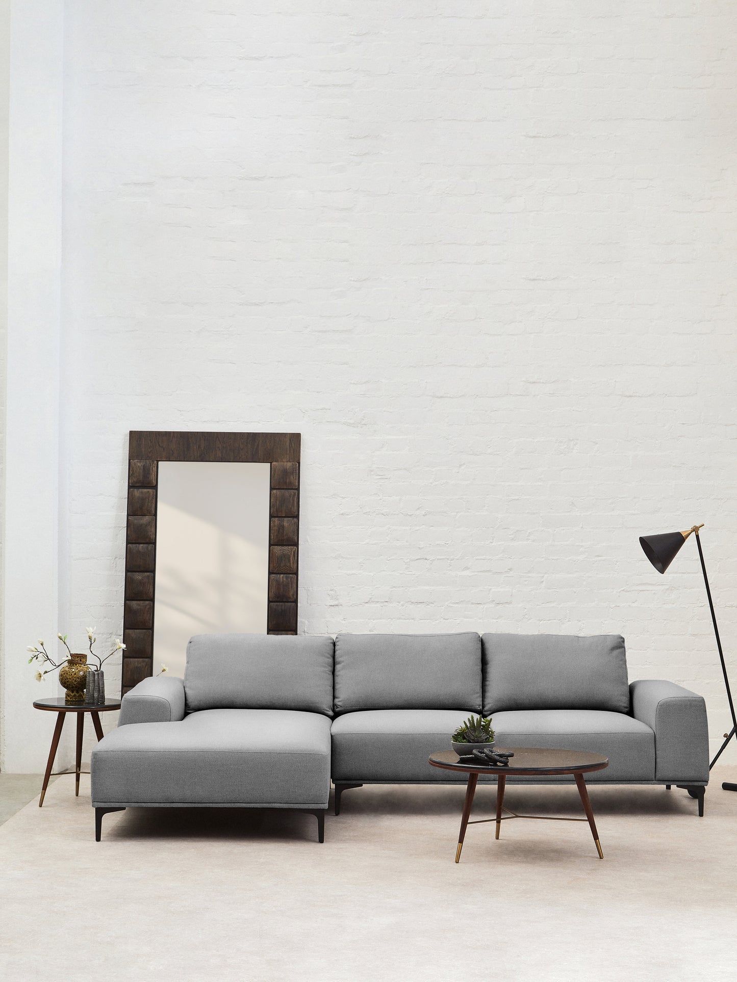 HJALMAR 3 SEAT GREY FABRIC LEFT CHAISE SOFA