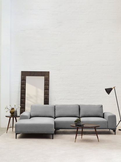 HJALMAR 3 SEAT GREY FABRIC LEFT CHAISE SOFA