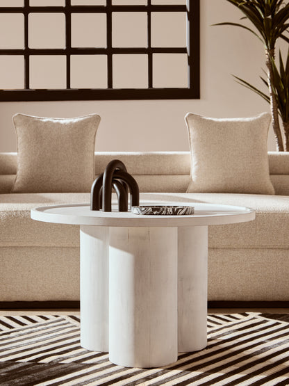 VERA WHITEWASH MANGO WOOD COLUMN DETAIL COFFEE TABLE