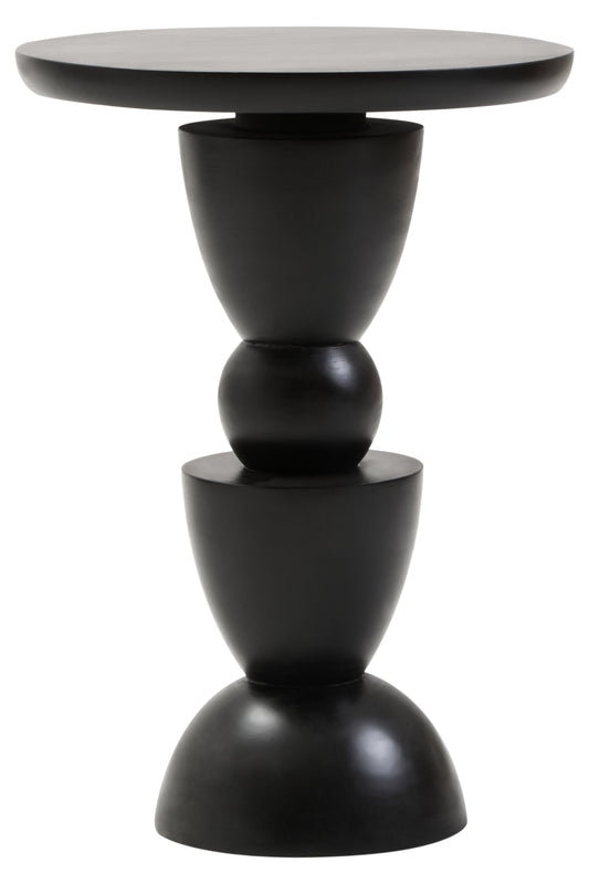 INGA BLACK FINISH MANGO WOOD CIRCLE COLUMN DETAIL SIDE TABLE
