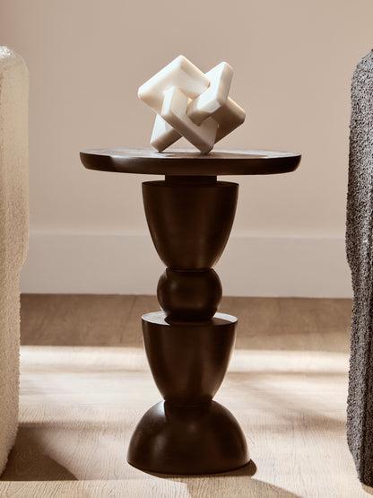 INGA BLACK FINISH MANGO WOOD CIRCLE COLUMN DETAIL SIDE TABLE