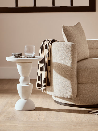 INGA WHITEWASH MANGO WOOD CIRCLE COLUMN DETAIL SIDE TABLE