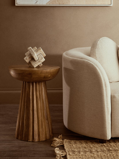 KNUTAR NATURAL MANGO WOOD CARVED RIDGE SIDE TABLE