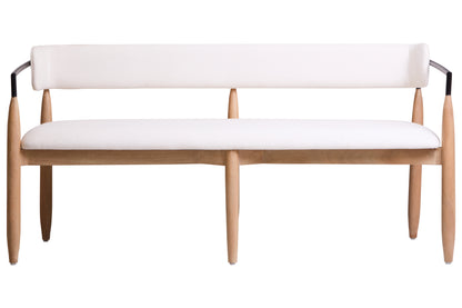 TORA CREAM TEXTURED DINING BENCH WITH WOOD FRAME