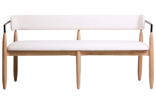 TORA CREAM TEXTURED DINING BENCH WITH WOOD FRAME
