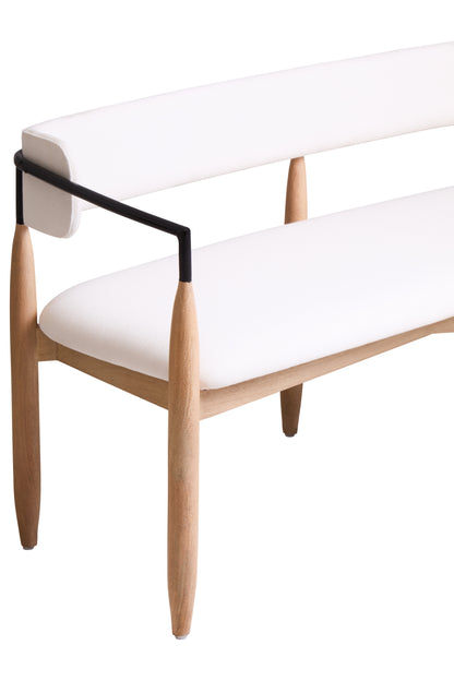 TORA CREAM TEXTURED DINING BENCH WITH WOOD FRAME