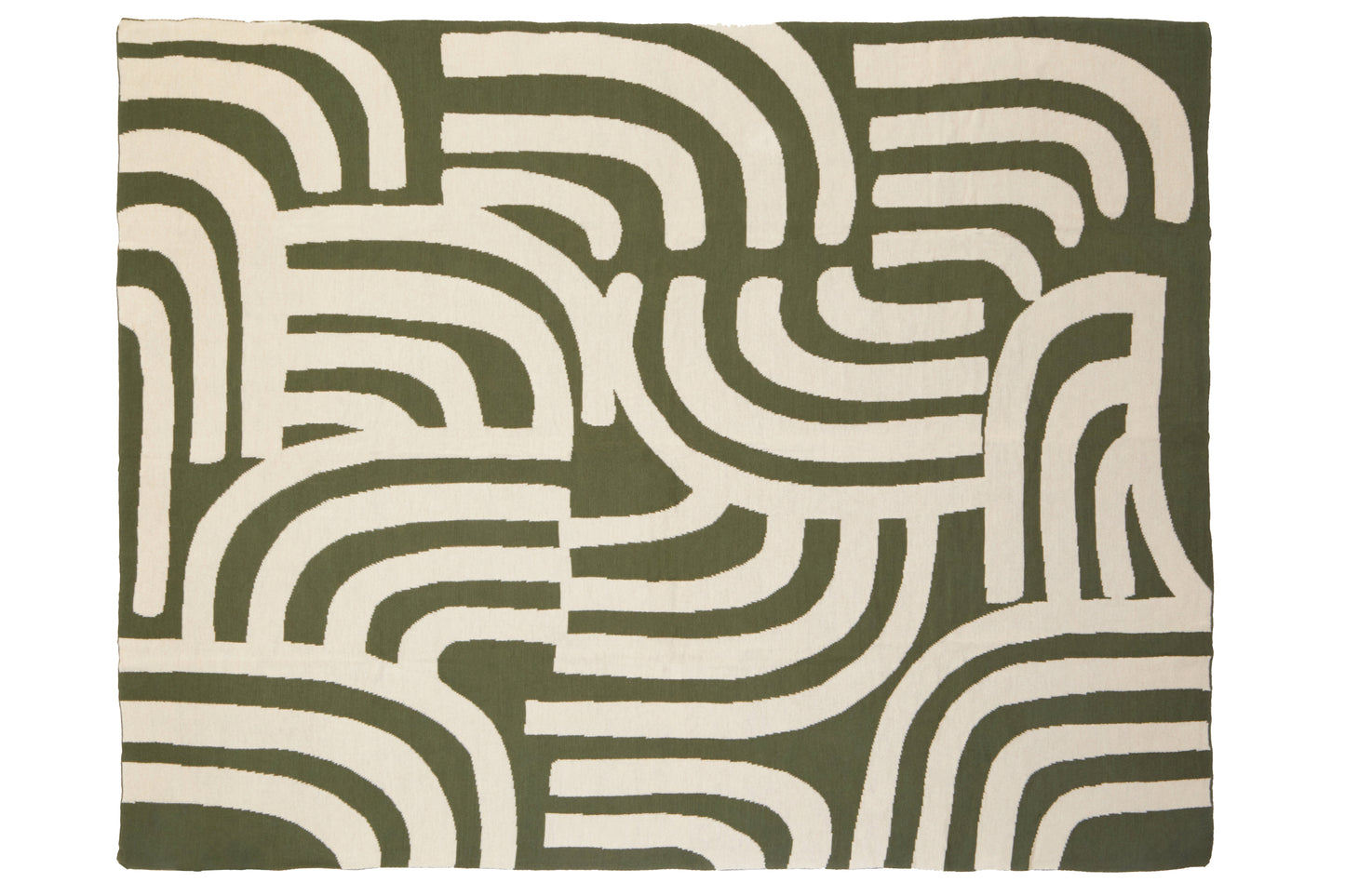 Rug with wavy pattern in green and white on a plain background