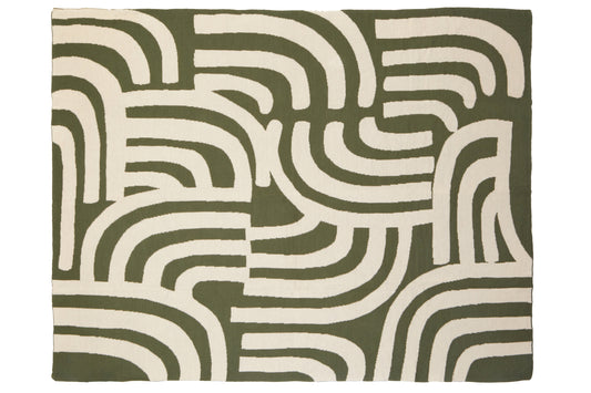 Rug with wavy pattern in green and white on a plain background