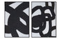 Two abstract black and white artworks side by side on a white background