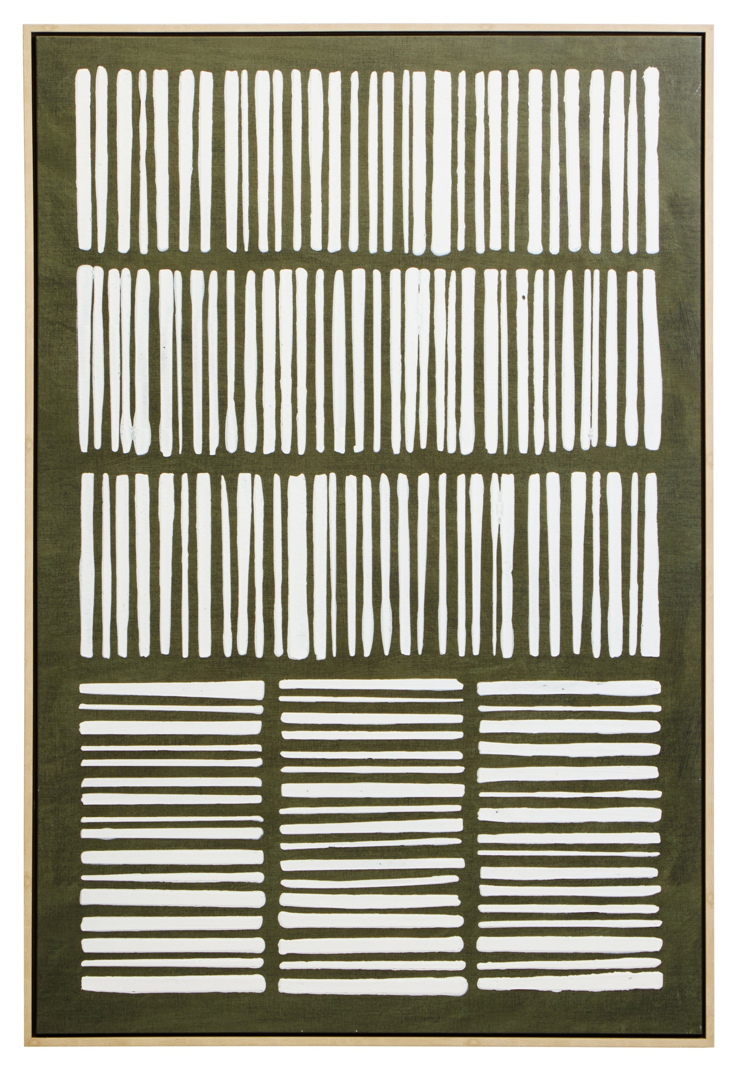 Abstract art piece with white lines on a green background