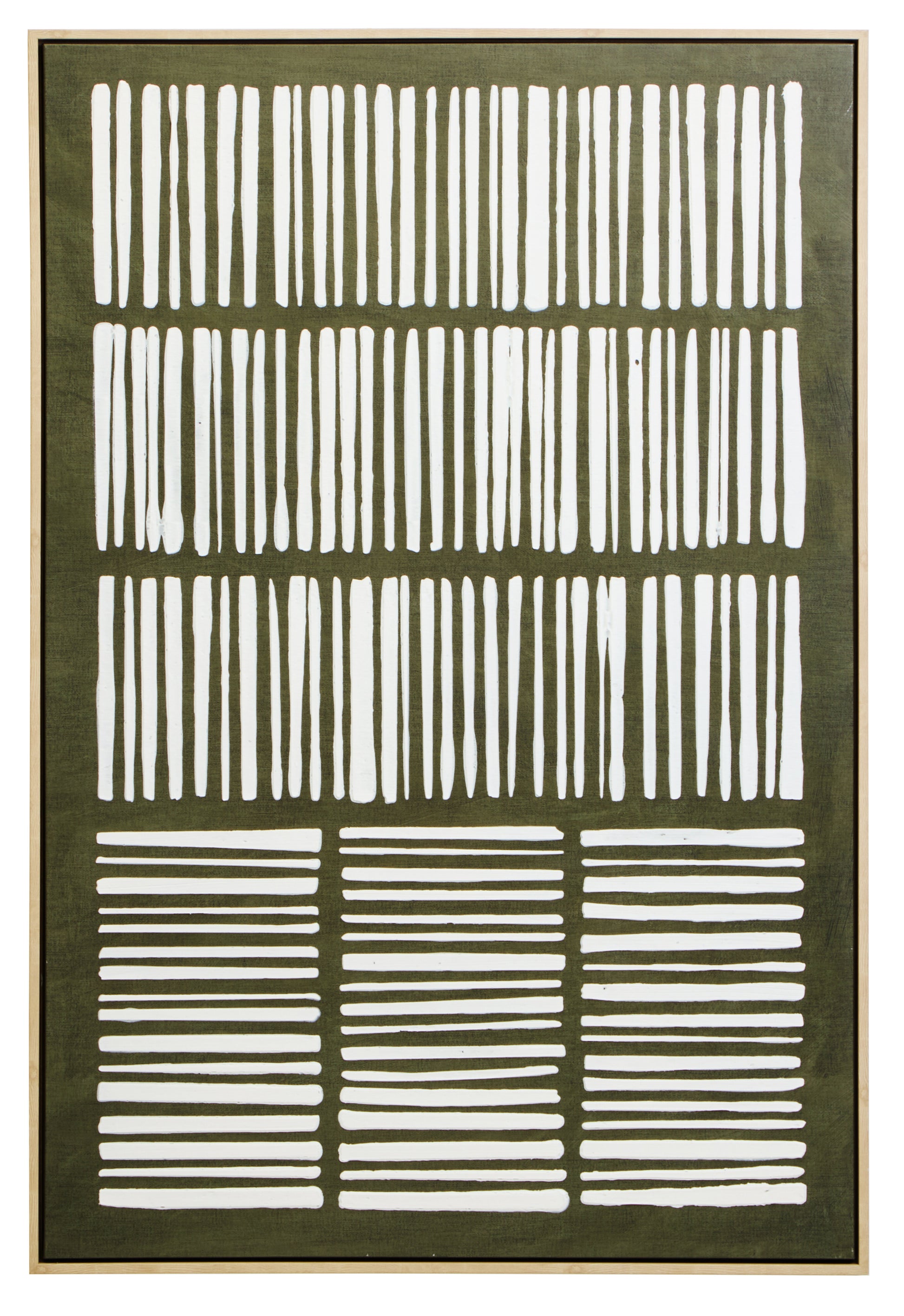Abstract art piece with white lines on a green background