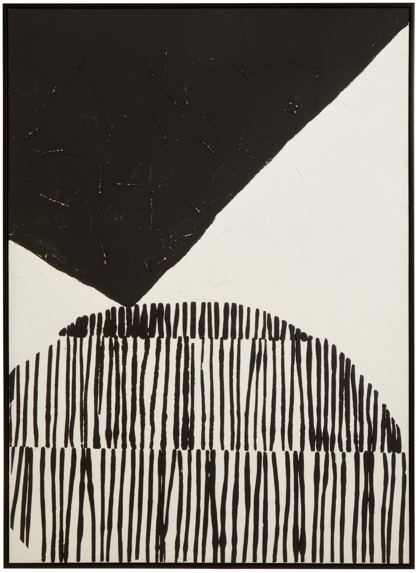 Abstract art piece with black and white geometric shapes