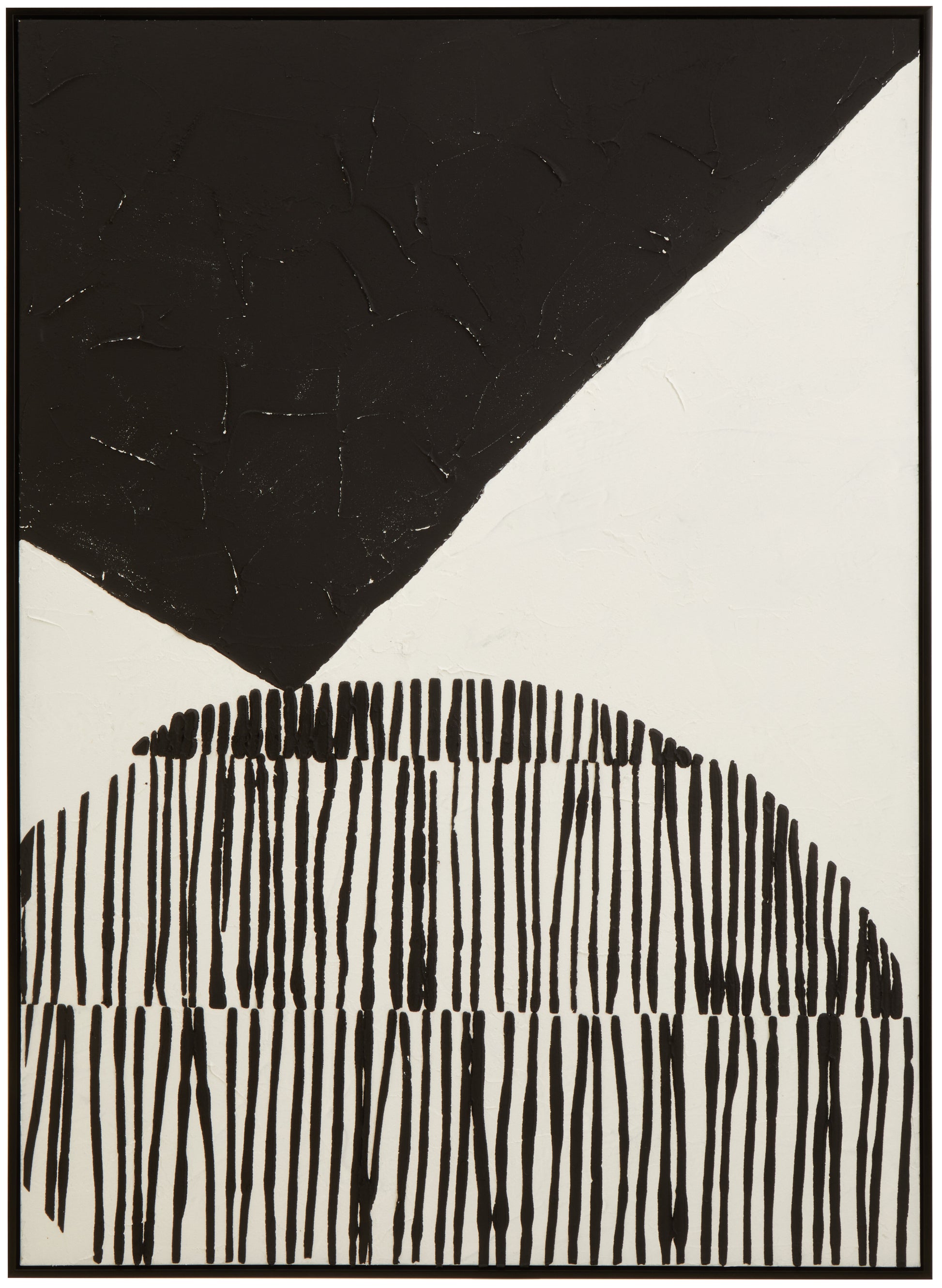 Abstract art piece with black and white geometric shapes
