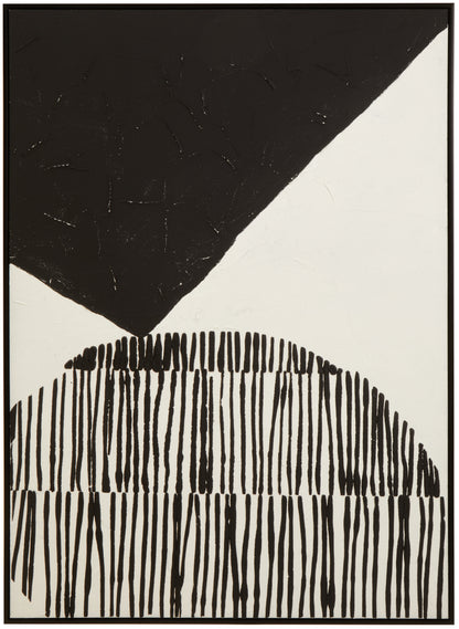 Abstract art piece with black and white geometric shapes