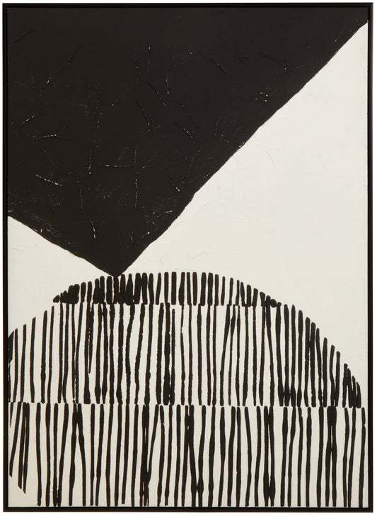 Abstract art piece with black and white geometric shapes