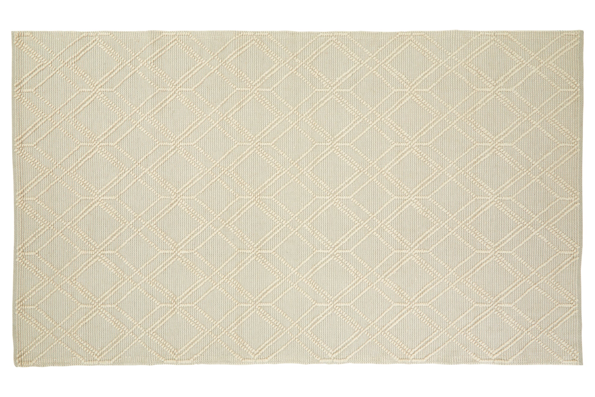 Beige diamond patterned rug on a white background