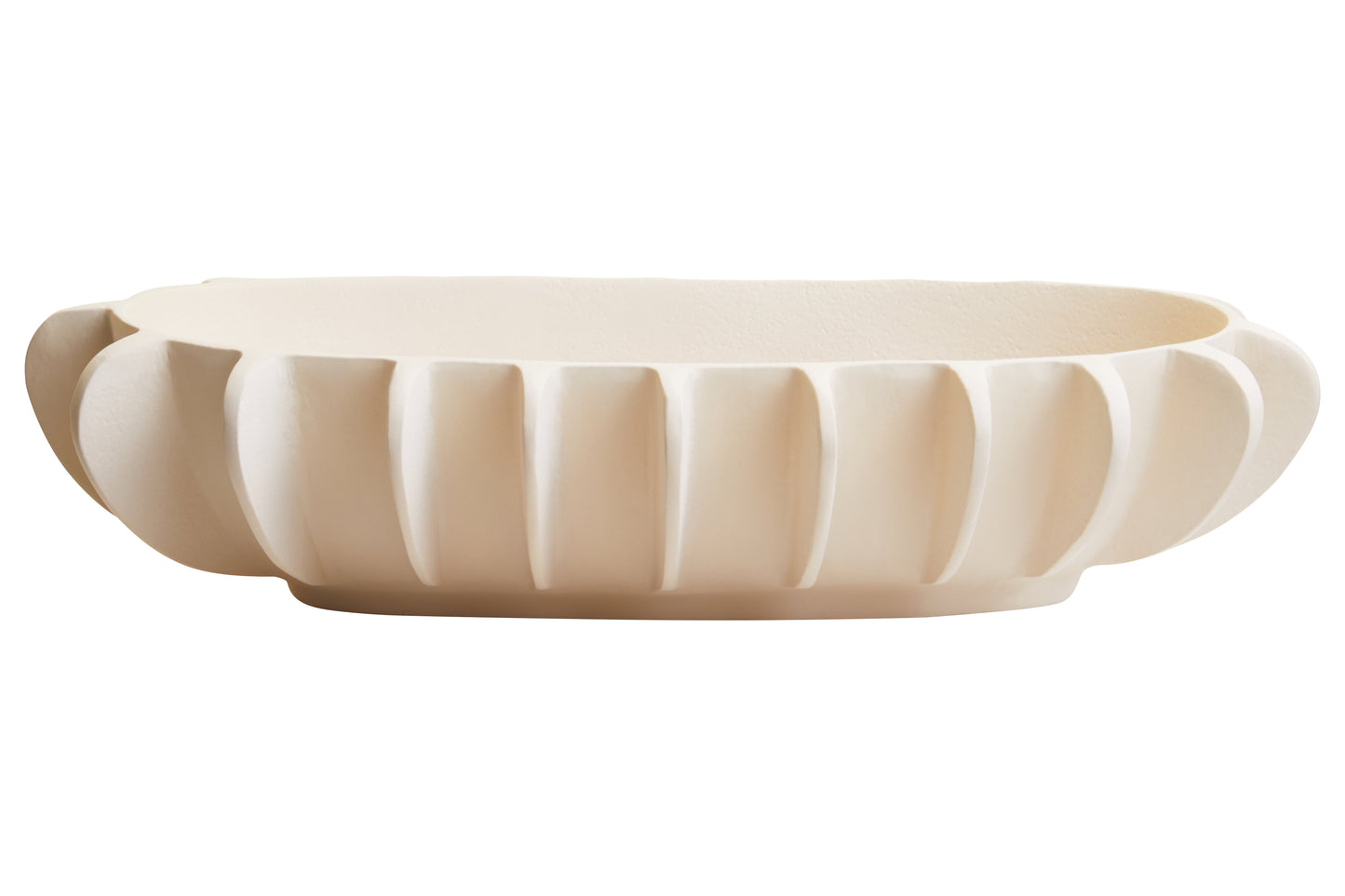 Beige bowl with decorative rim on a white background