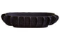 Black decorative bowl with ribbed design on a white background