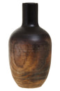 Wooden vase with a dark brown finish on a white background