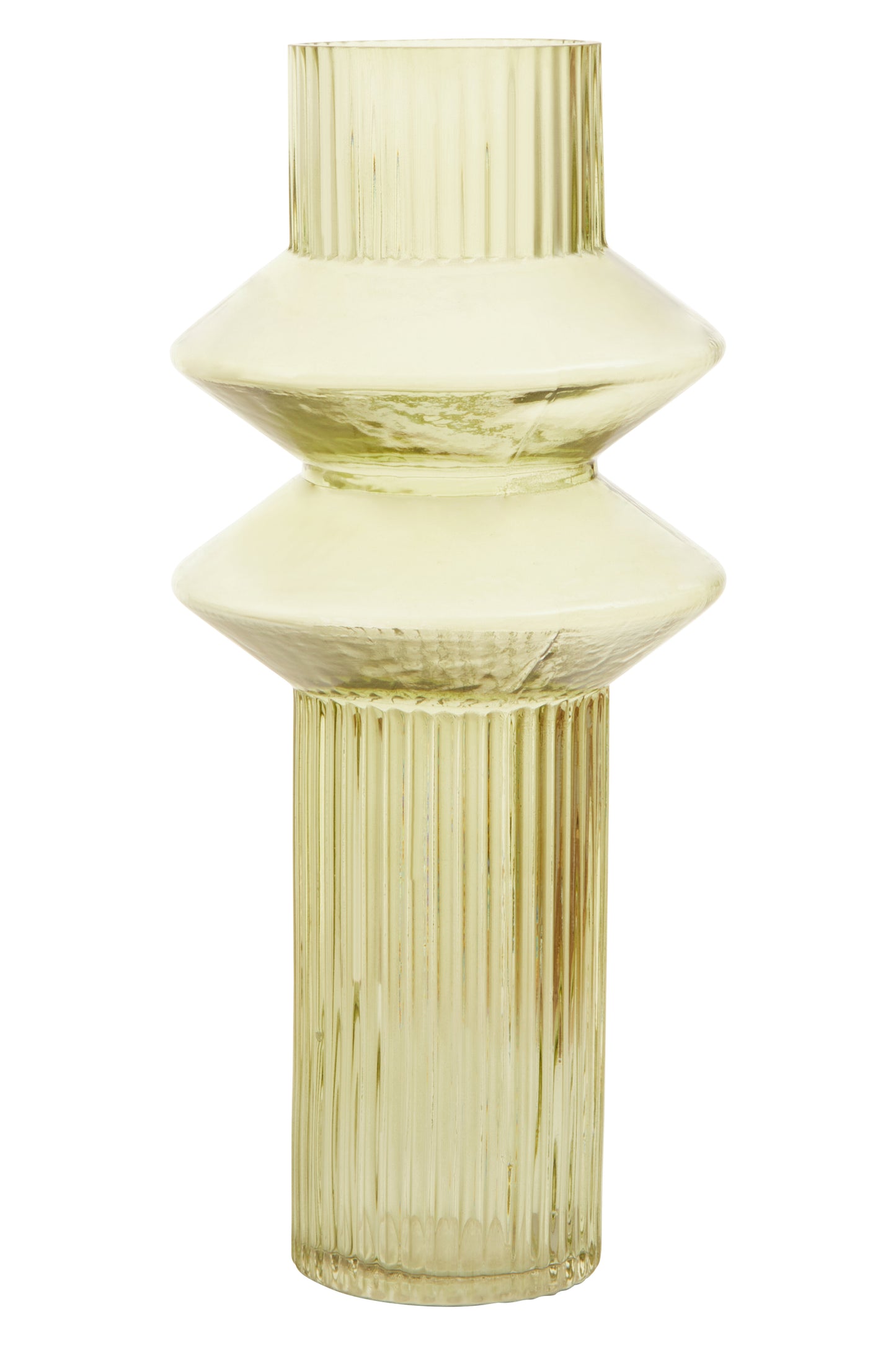 Decorative vase with a ribbed design on a white background