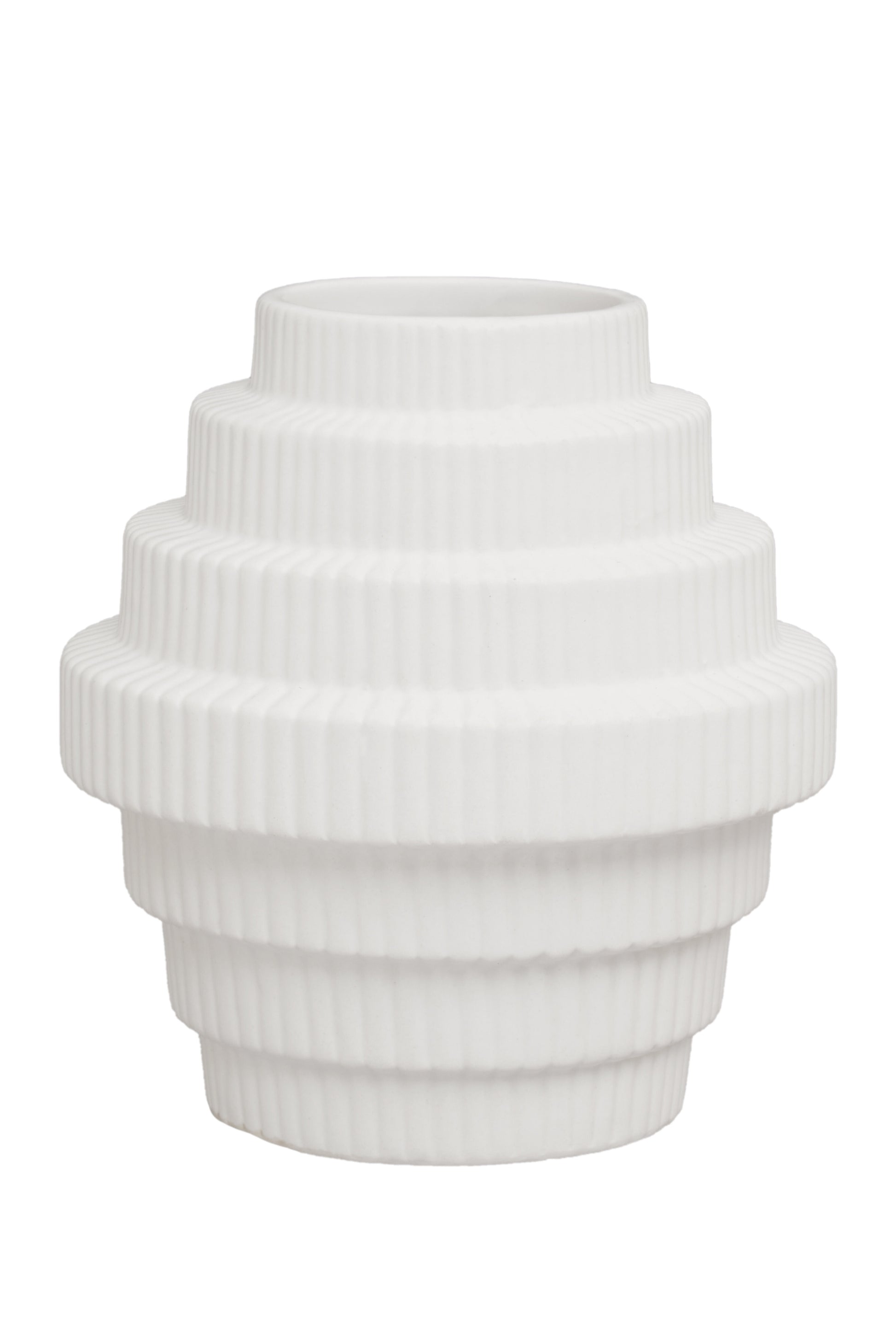 White ribbed vase on a white background