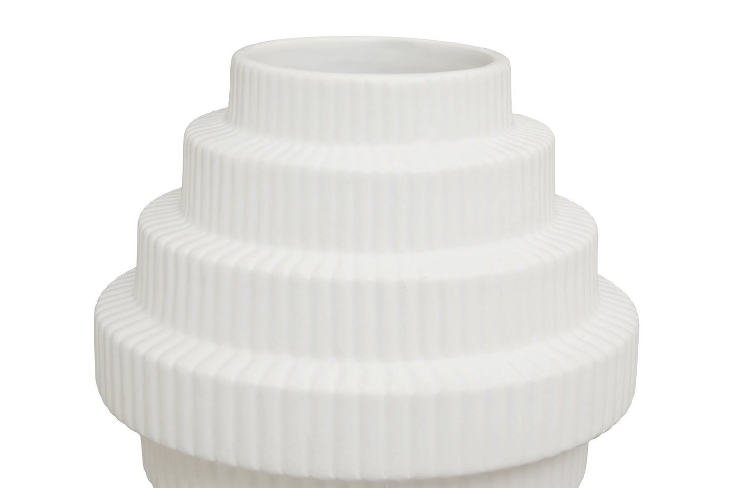 White ribbed vase on a white background