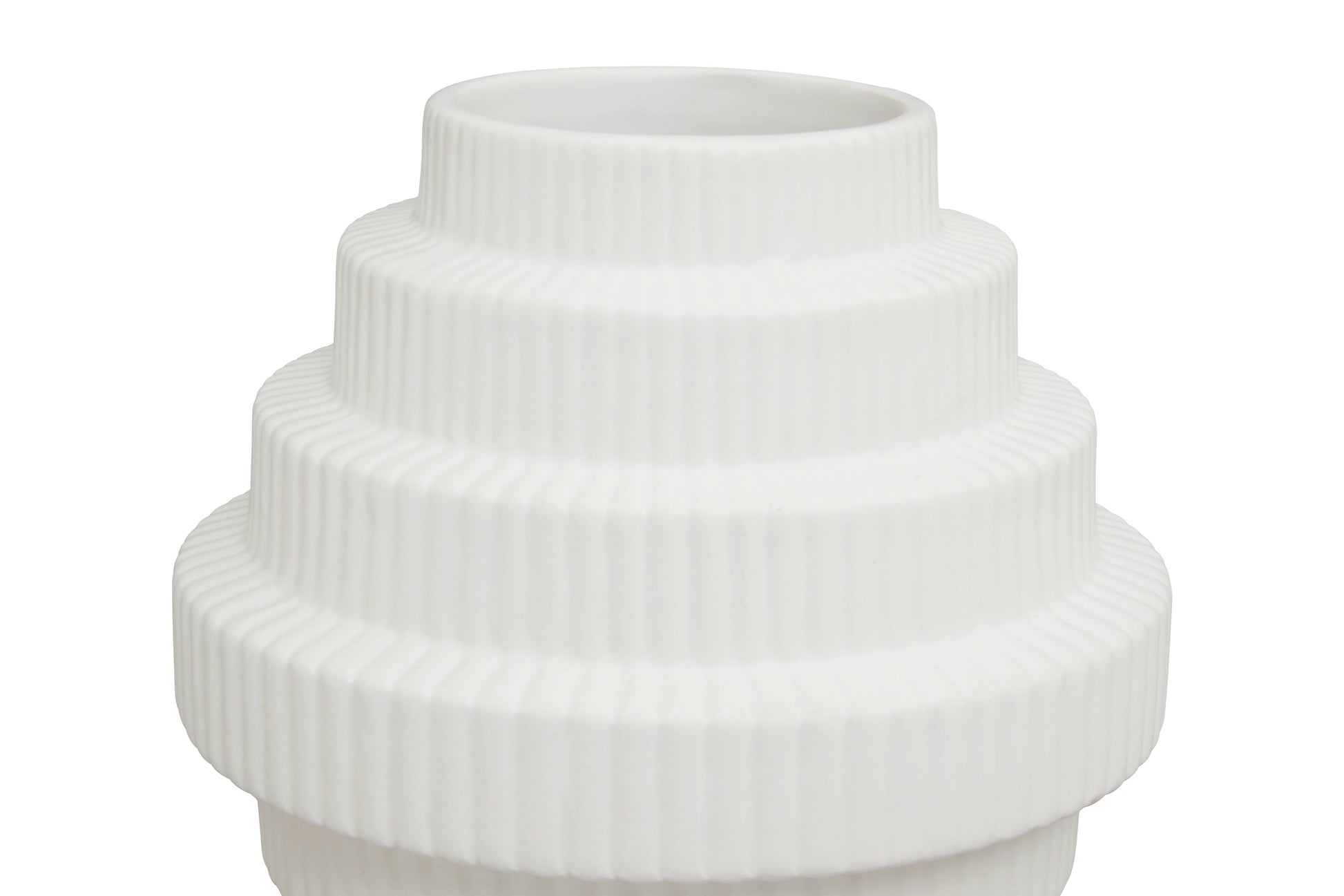 White ribbed vase on a white background