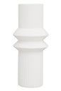 White ceramic vase with geometric design on a white background