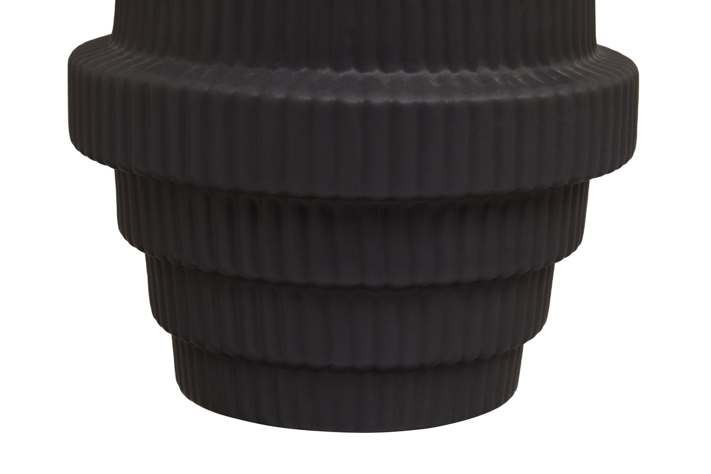 Black ribbed vase on a white background