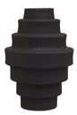 Stack of black ribbed vase on a white background