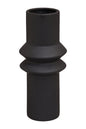 Black cylindrical vase with ribbed texture on a white background