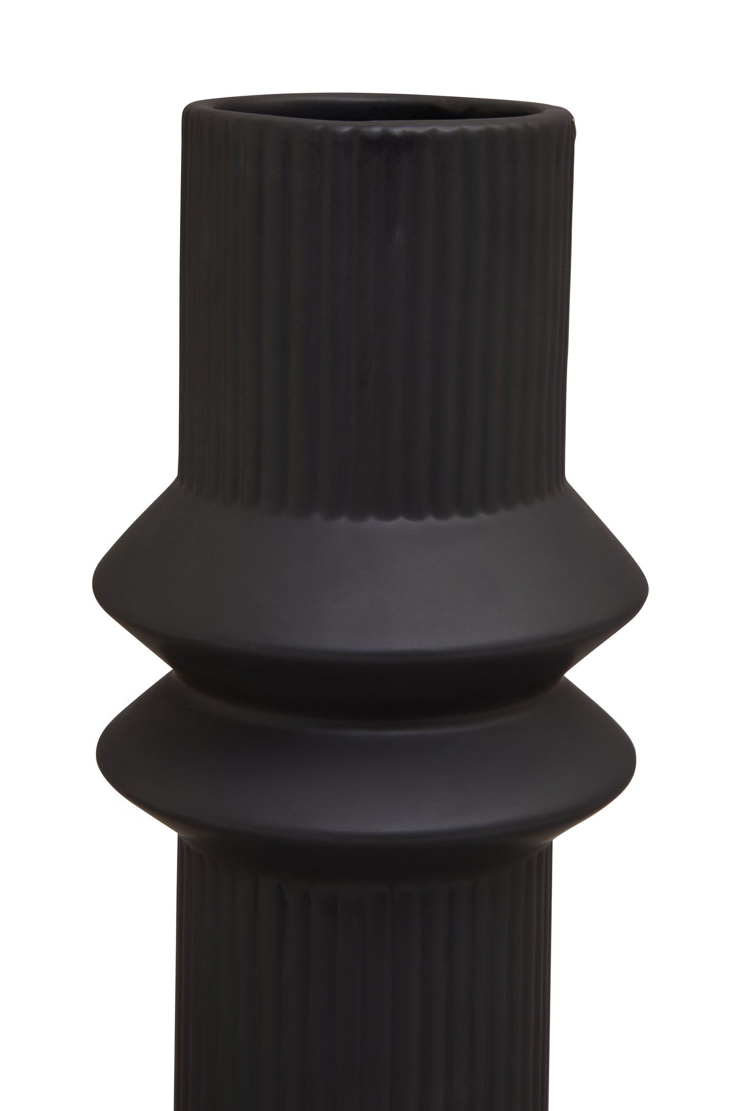 Black textured vase on a white background