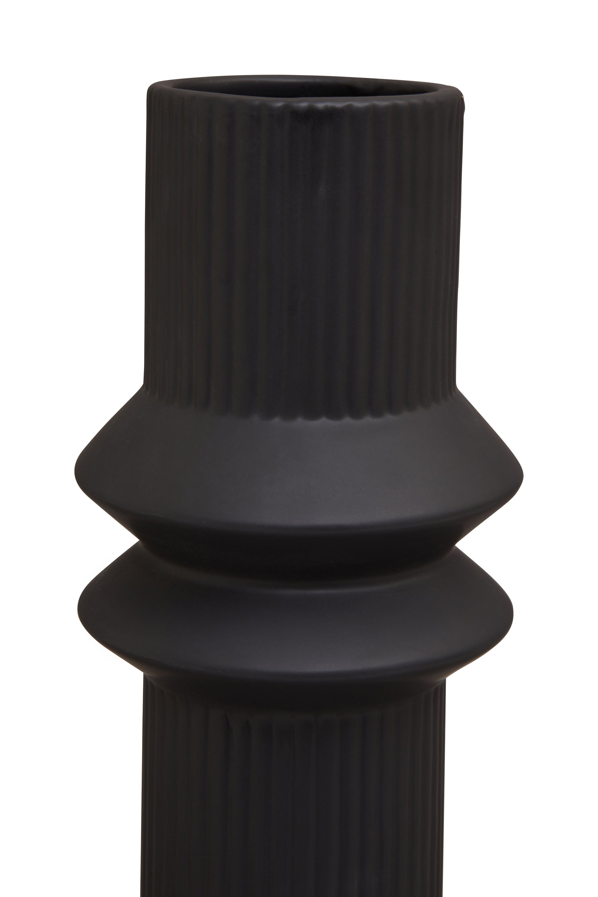 Black textured vase on a white background