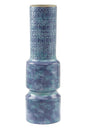 Blue ceramic vase with a textured pattern on a white background