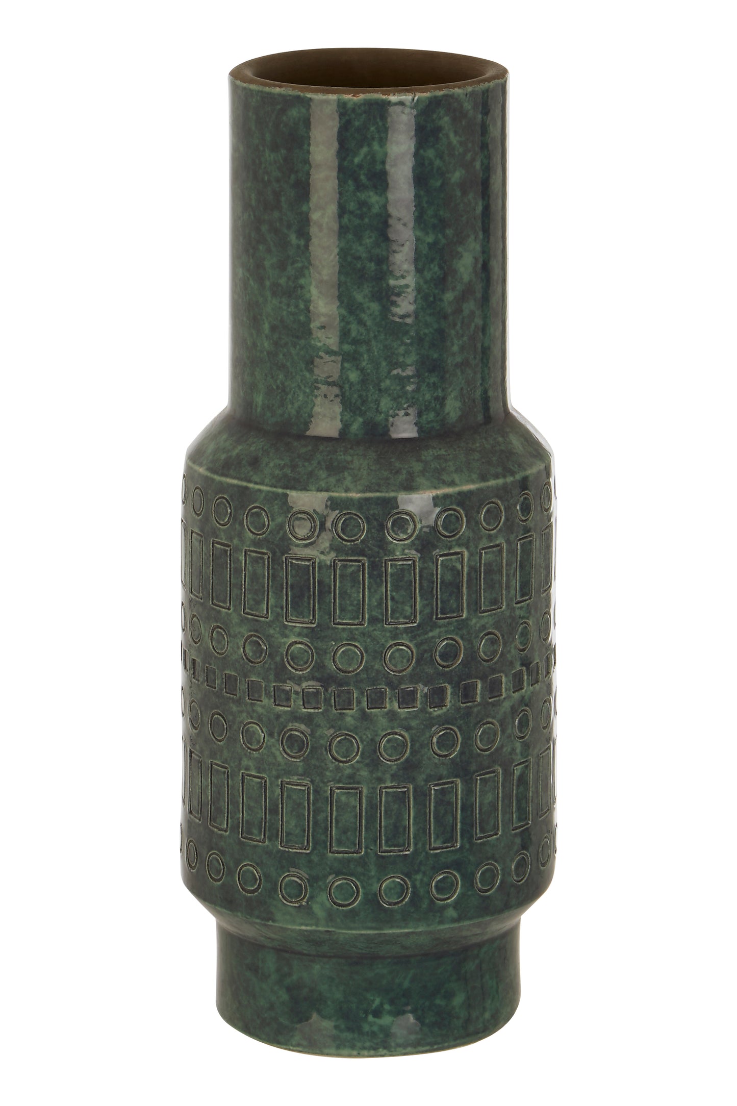 Green textured vase on a white background